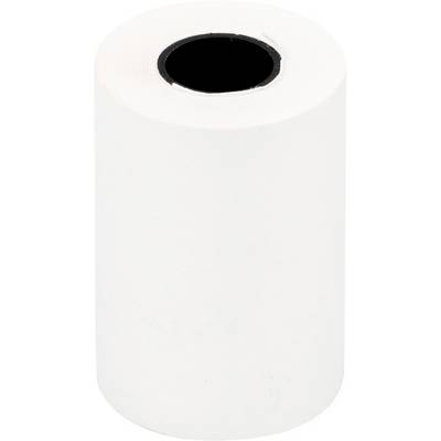Un rouleau de papier blanc avec un centre noir, probablement destiné à une imprimante ou à une caisse enregistreuse.