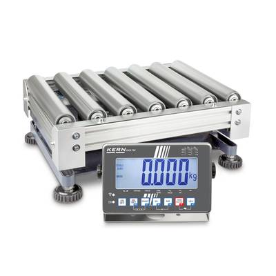 Une balance industrielle avec plateforme à rouleaux, l'affichage numérique indique '0,000 kg'. Adaptée pour mesurer précisément des objets.
