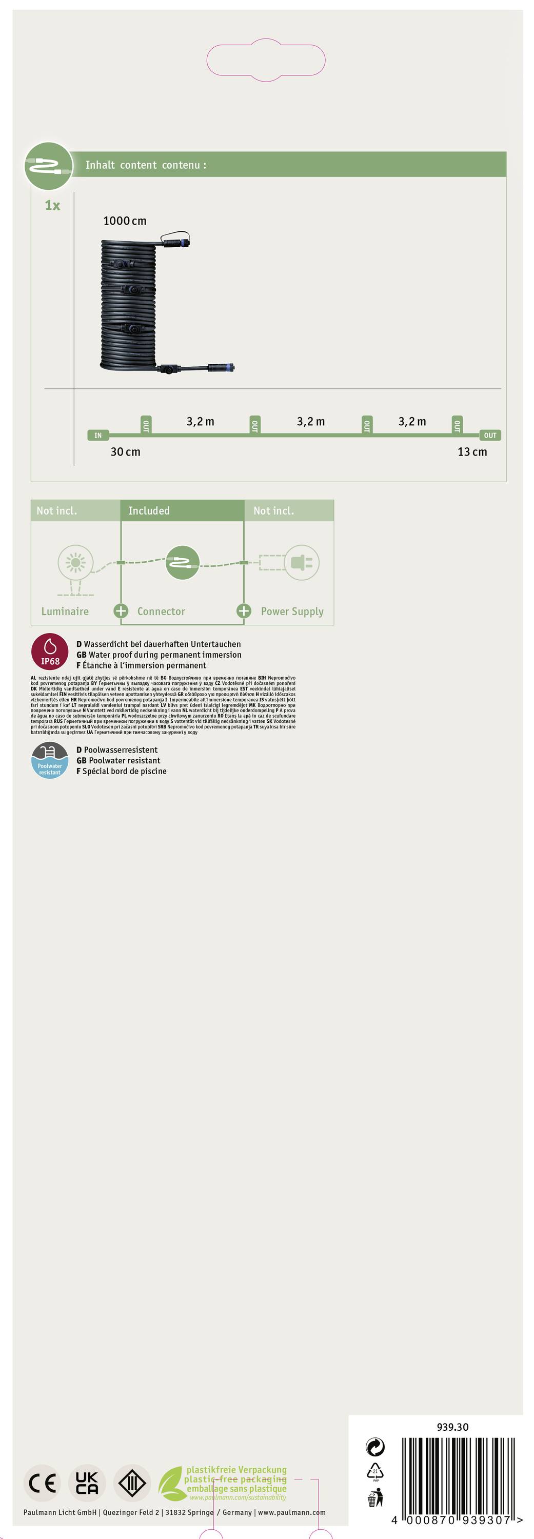 Feuille de jardin en paquet individuel, 1000 cm de long, 12,5 cm de large, noir. Le diagramme présente les domaines d'application. Contient des indications écologiques.