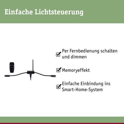 "Commande d'éclairage simple" présente une télécommande et un dispositif de commande avec les fonctions suivantes : marche/arrêt, variation d'intensité, effet mémoire, intégration domotique.