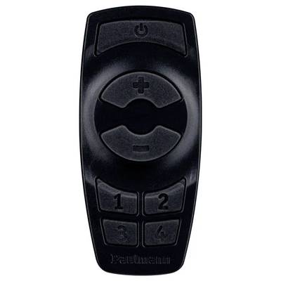 Télécommande noire avec des touches pour contrôler la luminosité et quatre boutons numériques pour paramétrer des programmes d'éclairage.