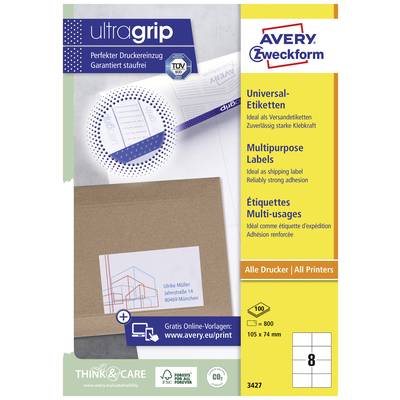 Étiquettes universelles Avery Zweckform pour imprimantes, 800 étiquettes, 105 x 74 mm. Idéales pour les étiquettes d'expédition. Contient le sceau TÜV.