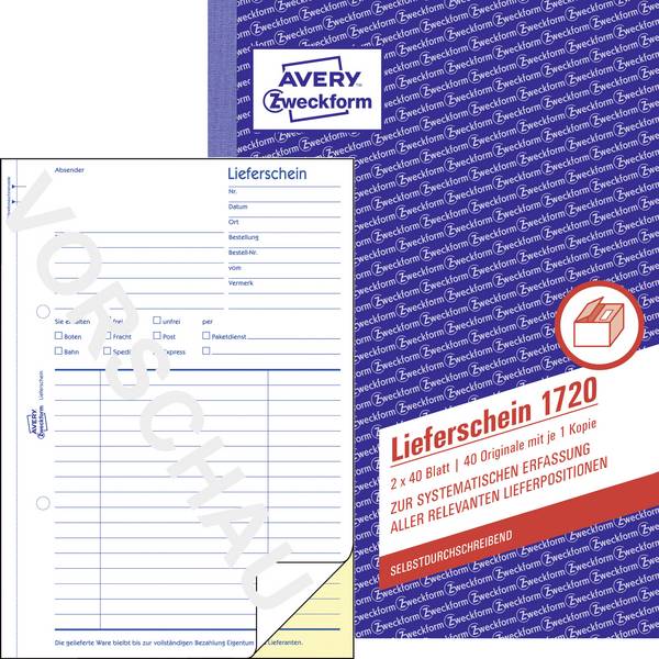 Avery-Zweckform Carnet de bons de livraison 1720 DIN A5 blanc Nombre de pages: 40