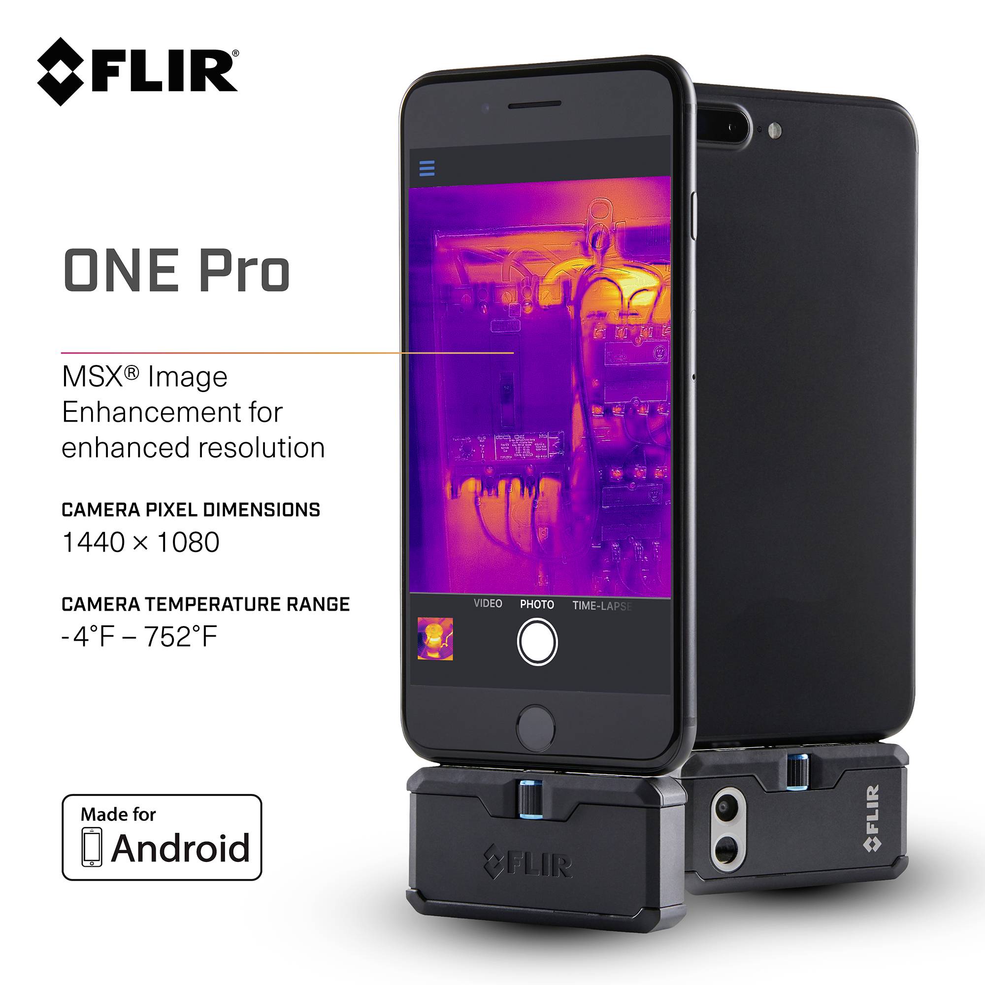 Caméra thermique pour téléphone portable FLIR One Pro Android USB-C -20 à +400 °C 160 x 120 Pixel 8.7 Hz-1
