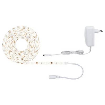 Un ruban LED enroulé avec son alimentation, prêt à l'emploi. Idéal pour l'éclairage décoratif des espaces intérieurs.