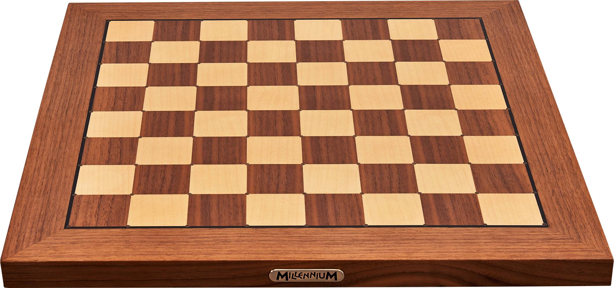 Un échiquier avec des cases alternant entre des carrés clairs et sombres, posé sur un cadre en bois.