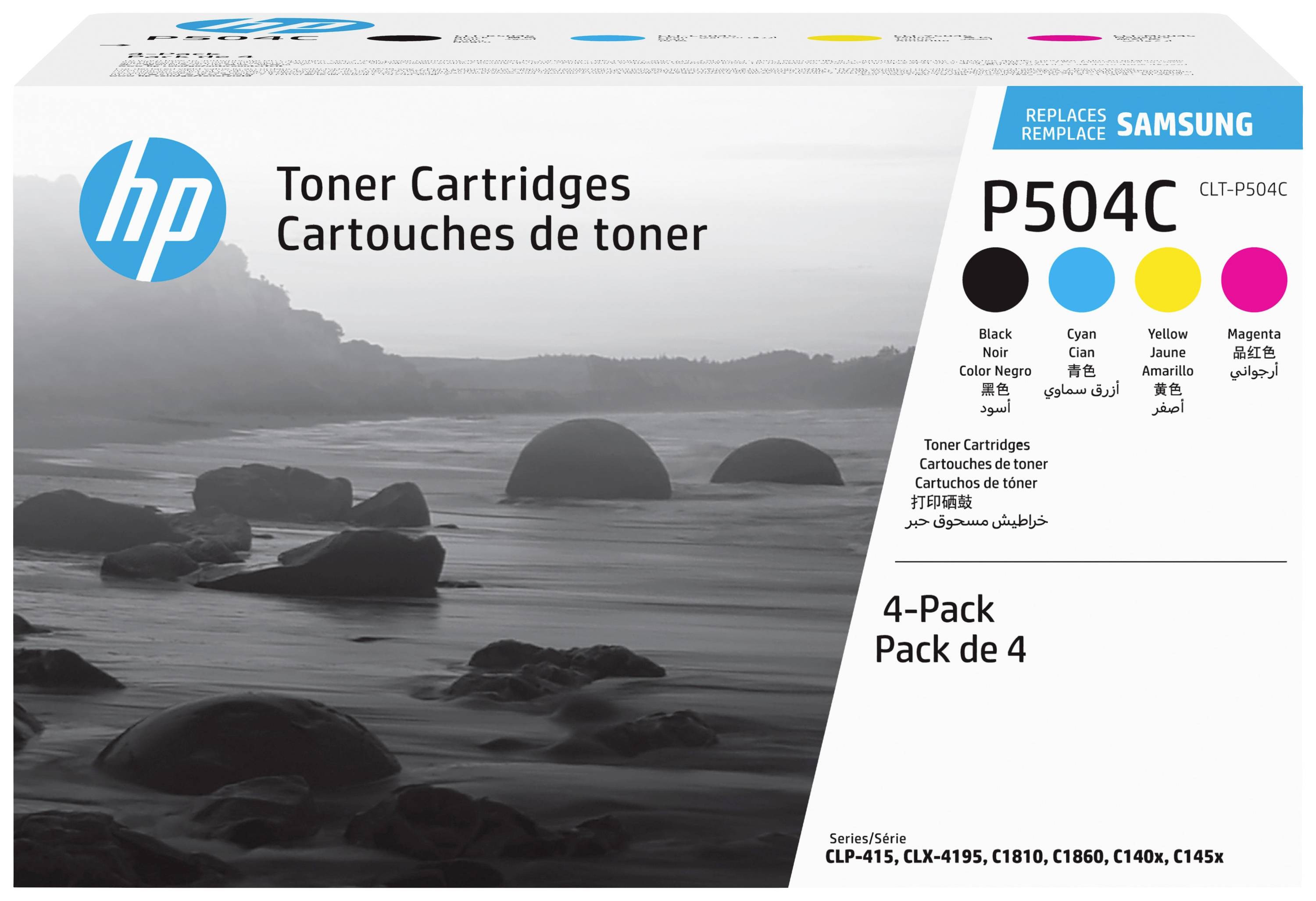 Pack de 4 cartouches de toner : Noir, Cyan, Jaune, Magenta. Pour modèles Samsung CLP-415, CLX-4195, C1810, C1860, C410, C430.