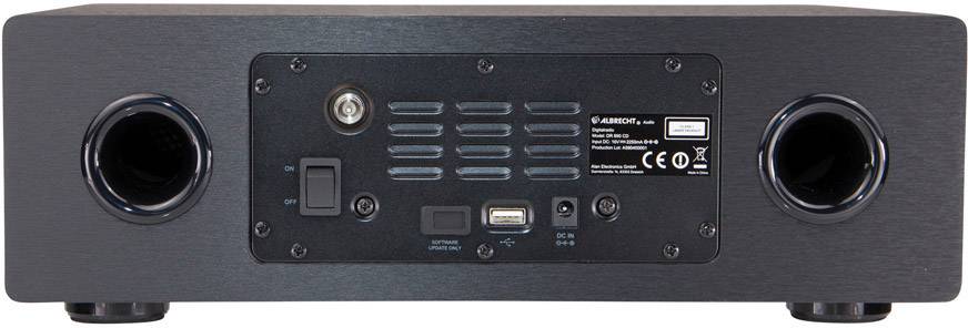 Verso d'un appareil électronique avec plusieurs possibilités de connexion et des fentes de ventilation.