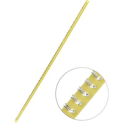 Barre de distribution jaune avec des bornes métalliques pour la connexion électrique, un gros plan révèle les détails de la structure des bornes.