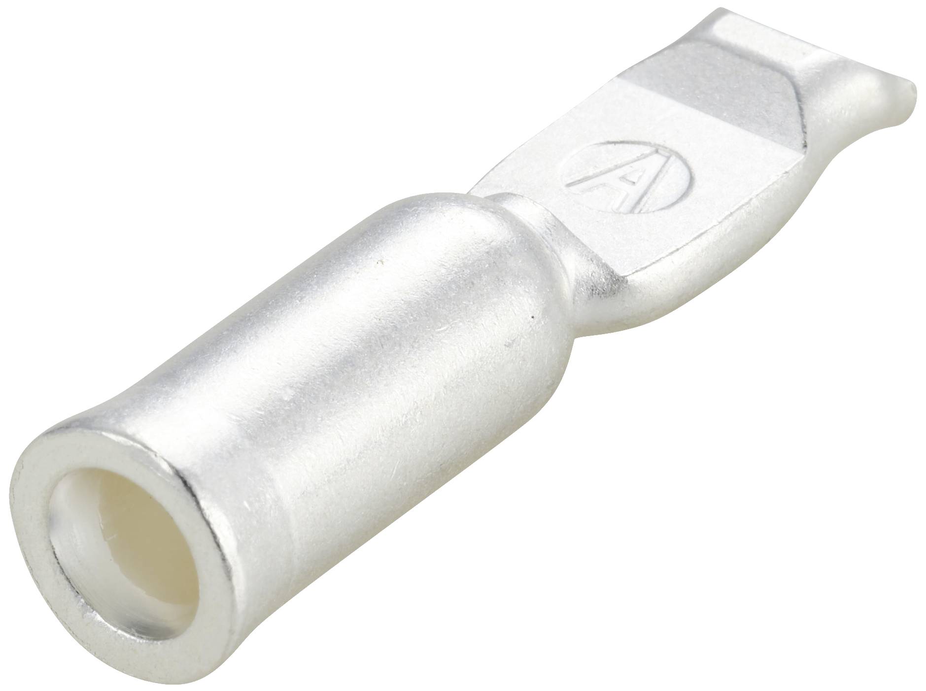 Cosse de câble argentée avec fiche plate. Principalement utilisée pour les connexions électriques.