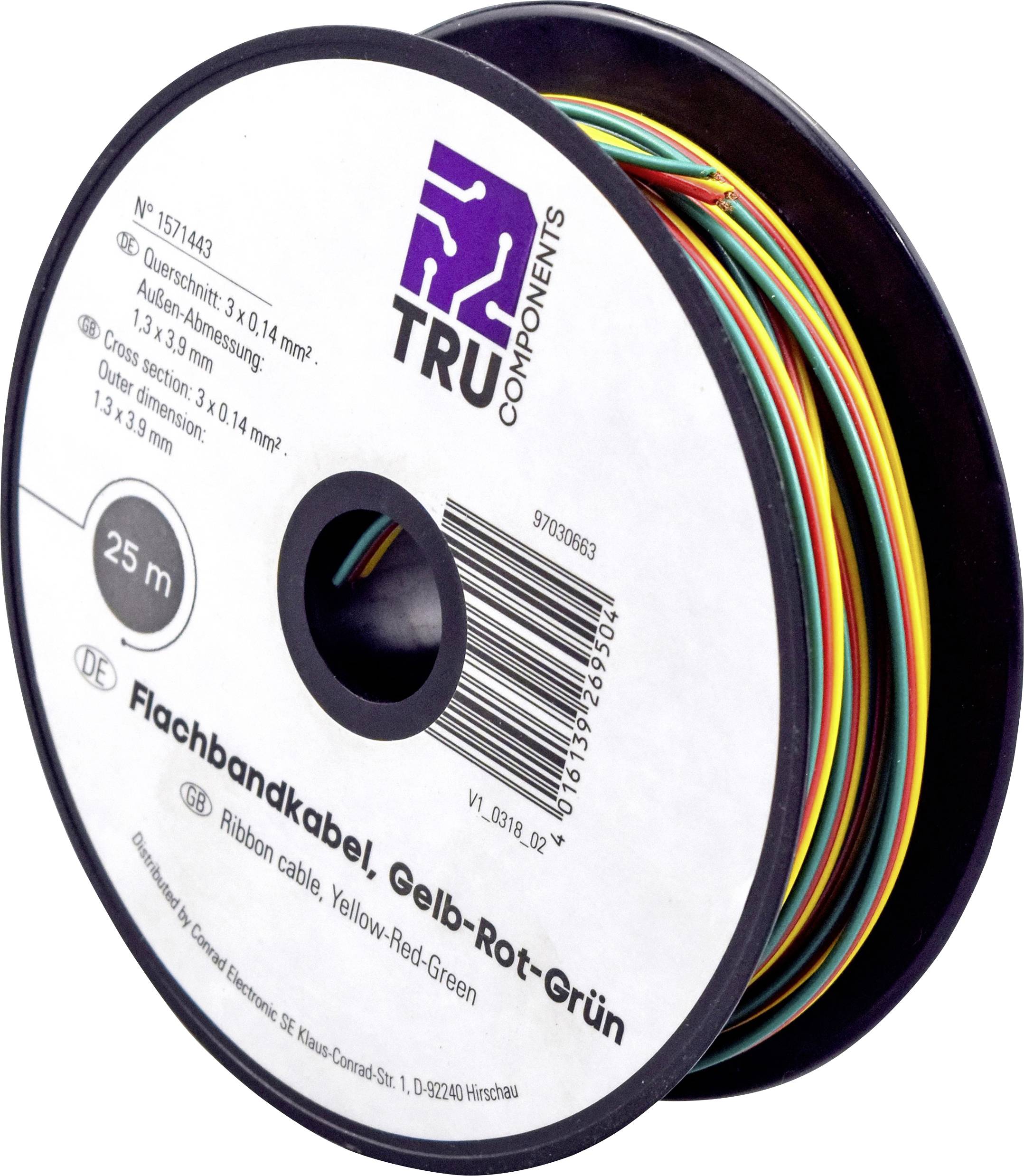 Tru Components - 1571443 Cavo Per Cablaggi 3 X 0.14 Mm² Giallo, Rosso, Verde 25 M