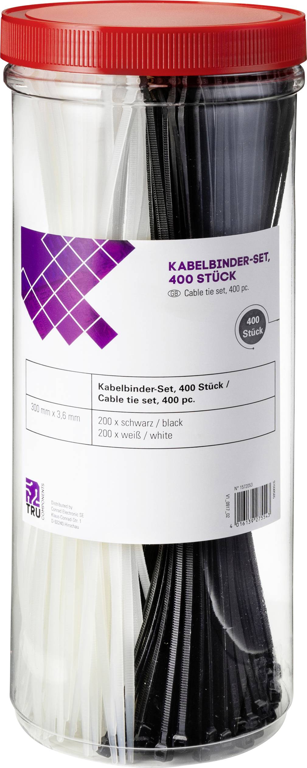 TRU COMPONENTS 1572053 Serre-câble 300 mm 3.60 mm noir, naturel 400 pc(s)