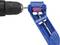 'Kit de chaîne de précision BaseTech en bleu, avec foret et pierre à aiguiser fixés dans un support'