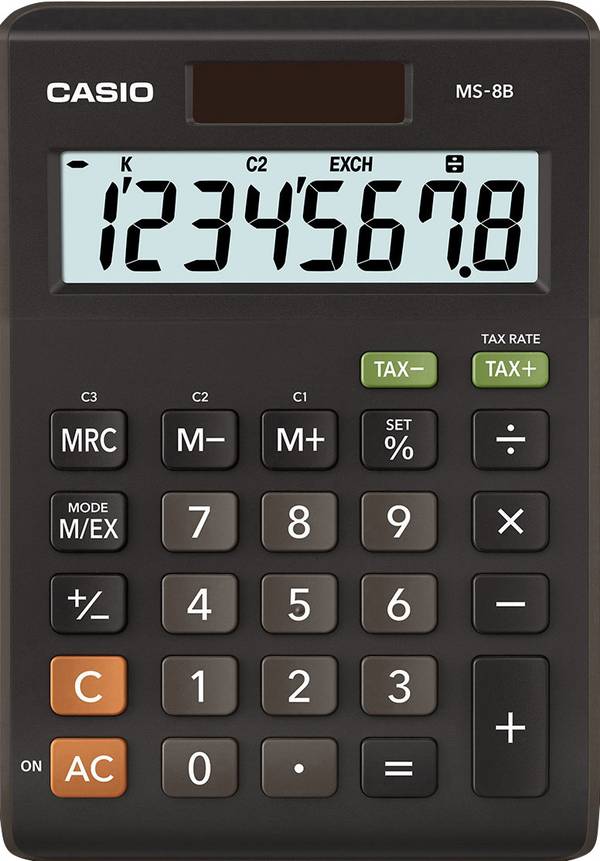 Casio MS-8B Calculatrice de bureau noir Ecran: 8 solaire, à pile(s) (l x H x P) 103 x 29 x 147 mm