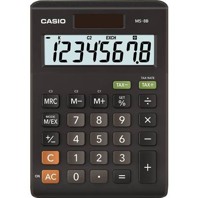 Casio MS-8B Calculatrice de bureau noir Ecran: 8 solaire, à pile(s) (l x H x P) 103 x 29 x 147 mm-0