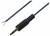 Une fiche audio jack 3,5 mm non connectée avec un câble noir dont les extrémités sont dénudées, prête à être branchée.