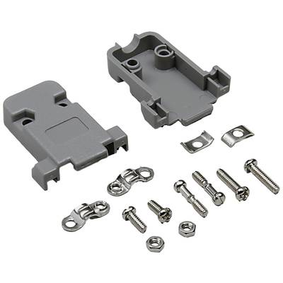 Kit de boîtier comprenant deux couvercles en plastique gris, plusieurs vis et pièces de connexion métalliques pour composants électroniques.