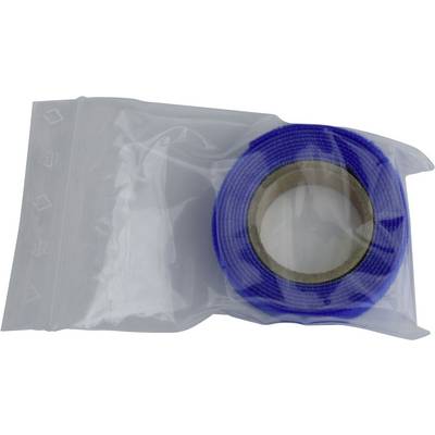 Un rouleau de ruban adhésif bleu dans un sac en plastique transparent.