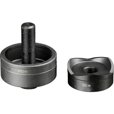 Deux outils métalliques, un boulon à gauche et un écrou correspondant à droite, tous deux portant l'inscription « Ø 63,5 mm ».
