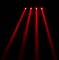 Quatre rayons lumineux rouges brillent de haut en bas dans une pièce sombre.