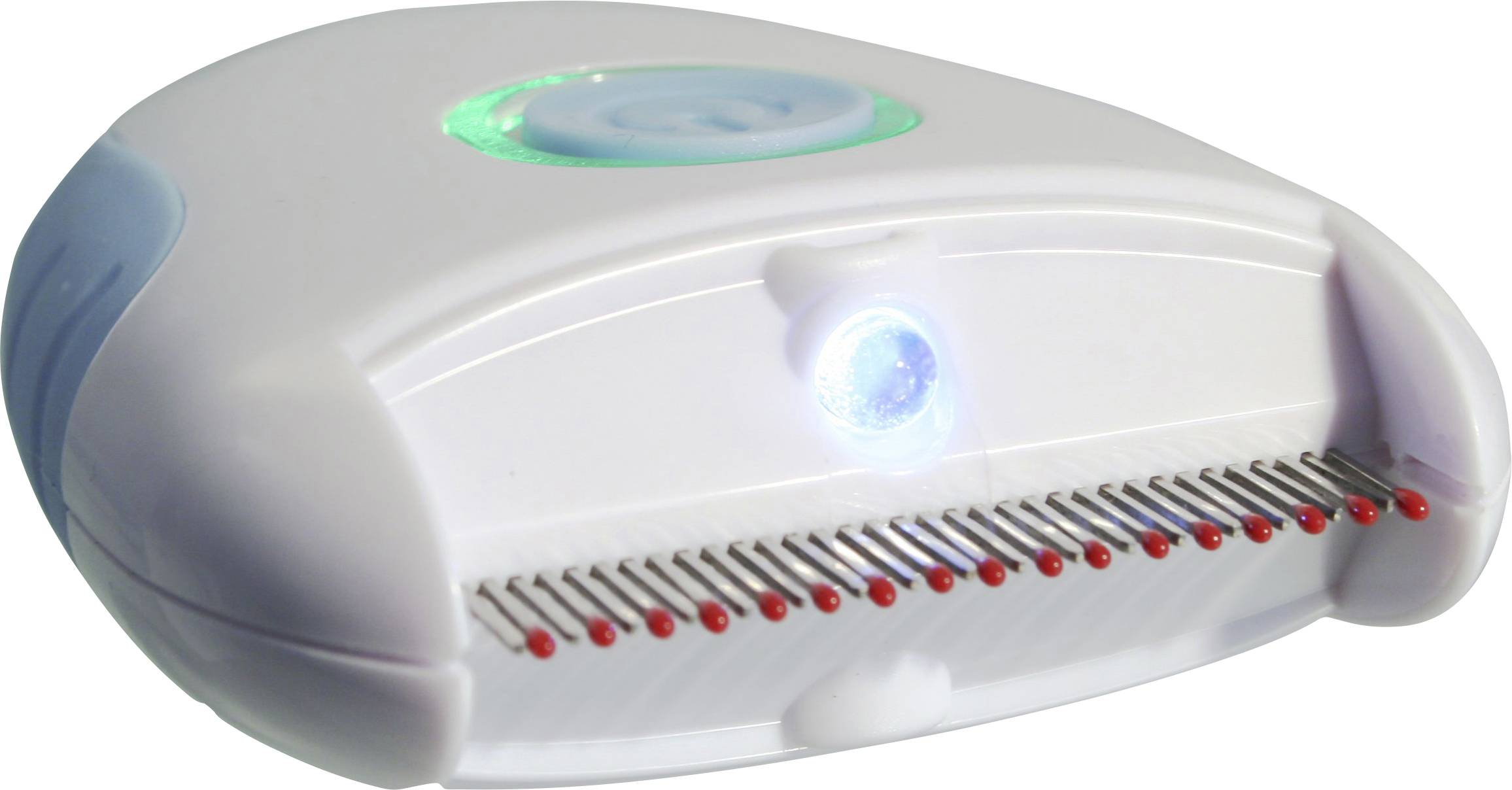 Peigne électrique anti-poux avec lumière LED et dents en métal pour les soins du cuir chevelu.