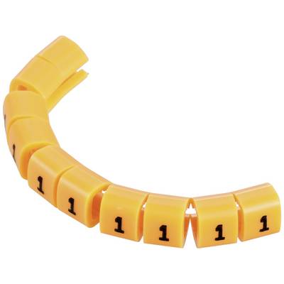 Marqueur de câble jaune portant le numéro '1', disposé en demi-cercle.