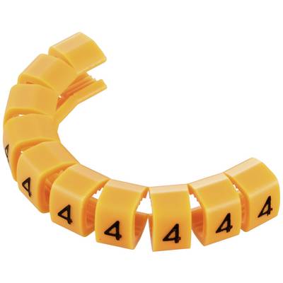 Des marqueurs de câbles orange, disposés en forme de serpent, portant le chiffre '4' sur chacun, symbolisent la gestion des câbles.
