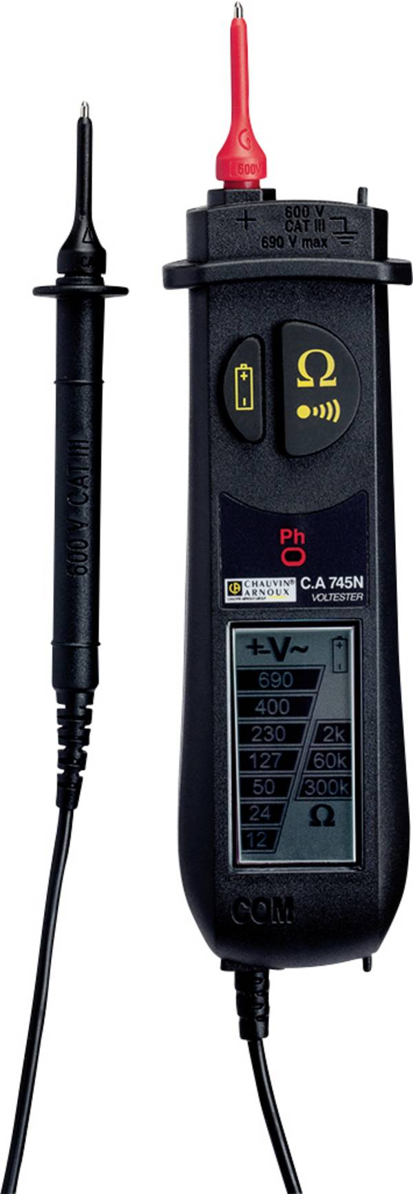 Testeur de tension à 2 pôles Chauvin Arnoux C.A 745N  CAT III 600 V Bargraphe