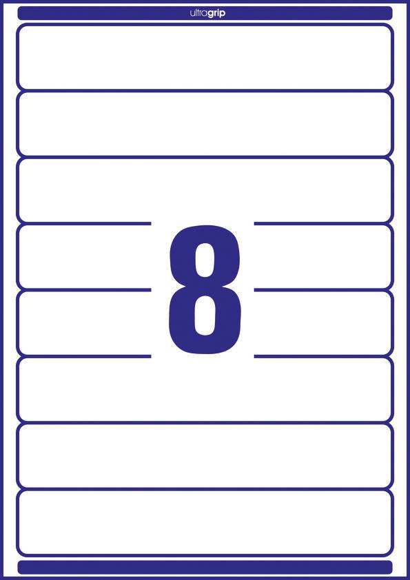 Le chiffre '8' est placé en grand au centre d'un rectangle blanc avec une bordure bleue et des lignes définissant des étiquettes sur une feuille.