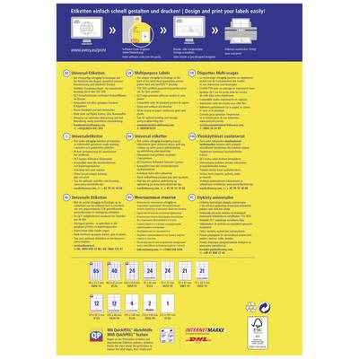 Créer et imprimer facilement et rapidement des étiquettes. Affiche d'information bleu et jaune avec des instructions d'utilisation pour différents types d'étiquettes.
