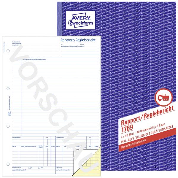 Avery-Zweckform Formulaire de rapport de conduite de travaux 1769 DIN A4 Nombre de pages: 40