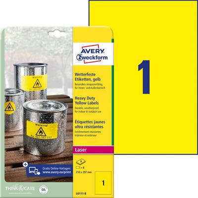 Avery-Zweckform L6111-8 Etiquette ultra-résistantes 210 x 297 mm film de polyester jaune 8 pc(s) fixation permanente  im