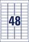 Feuille d'étiquettes avec 48 étiquettes rectangulaires, réparties uniformément.