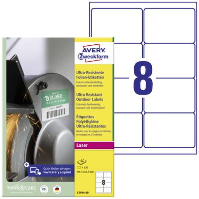Etiquette plastique Avery-Zweckform L7914-40 99.1 x 67.7 mm film de polyéthylène blanc 320 pc(s) fixation permanente 