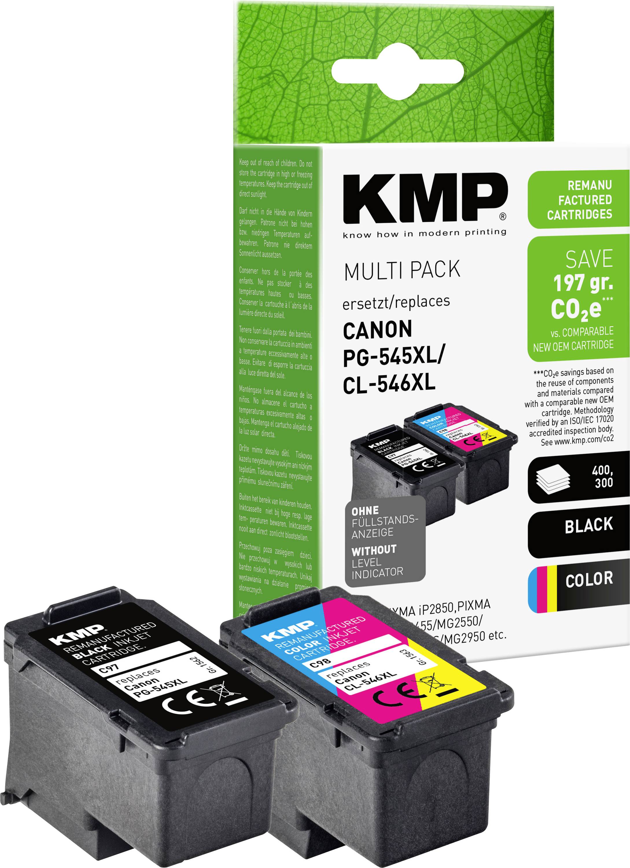 KMP Encre remplace Canon PG-545XL, CL-546XL compatible pack bundle noir, cyan, magenta, jaune C97V 1562,4005