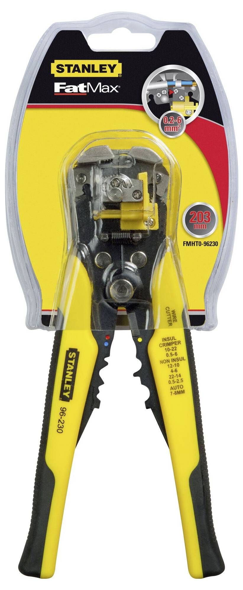 Pince spéciale Stanley FatMax, jaune et noire, en blister. Adaptée aux travaux précis sur câbles et fils.