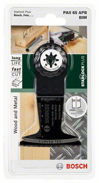 Lame de scie Starlock Plus PAII 65 APB BIM pour bois et métal, en emballage blister. Compatible avec Bosch et autres outils.