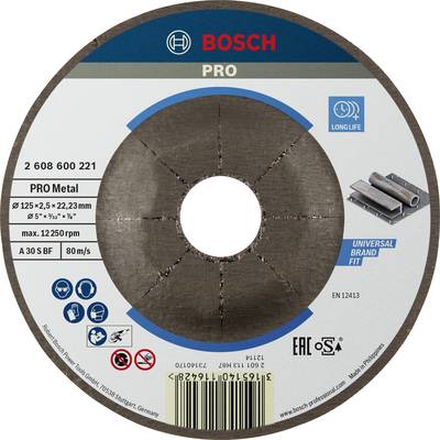 Disque à tronçonner Bosch 'PRO' pour métal, dimensions 125x2,5x22,23 mm, 80 m/s. Adapté aux marques universelles, très durable.