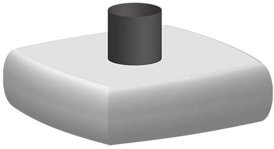 Un joystick stylisé gris avec un levier cylindrique noir au centre, posé sur un socle légèrement bombé.