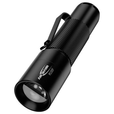 Une lampe de poche noire avec une surface de poignée texturée et un clip sur le côté. Adaptée pour un éclairage compact.