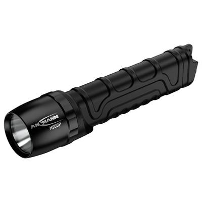 Lampe de poche, noire, avec poignée rainurée pour une meilleure prise en main. Modèle 'M900P' d'Ansmann, adaptée aux activités de plein air.
