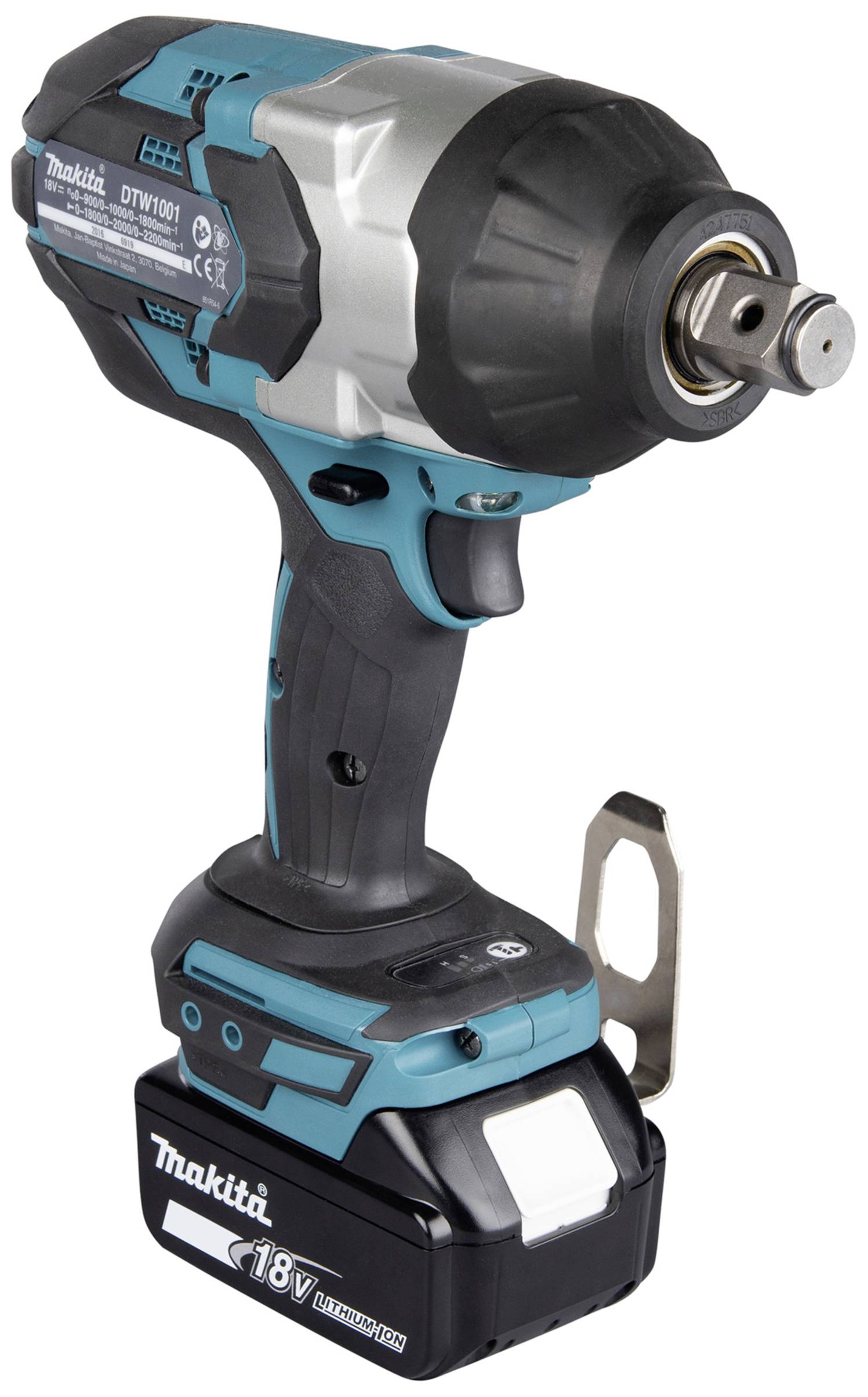 Un visseuse à choc sans fil avec batterie lithium-ion 18V et un design ergonomique en bleu et noir, adapté aux travaux lourds.