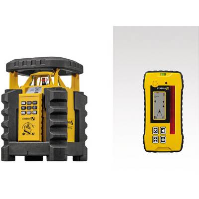 Un laser rotatif jaune et son récepteur correspondant de Stabila, utilisés pour des travaux de nivellement précis sur les chantiers.