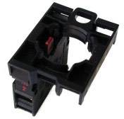 Adaptateur en plastique noir avec une fente au centre, probablement destiné à recevoir ou à fixer un composant électronique.
