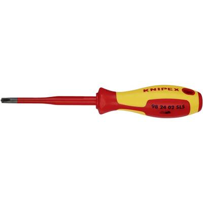 Un tournevis Knipex isolé à poignée rouge et jaune ; adapté aux travaux sur les installations électriques.