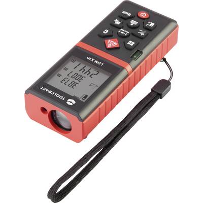 Télémètre laser numérique avec écran, touches et dragonne, pour mesurer précisément les distances en mètres.