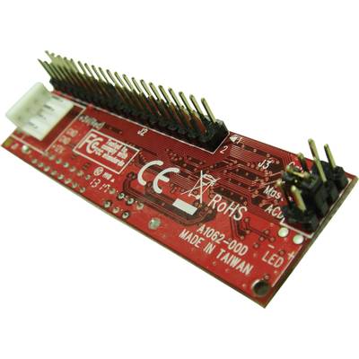 Carte de circuit imprimé rouge avec broches, marquage CE et RoHS, texte imprimé : « Made in Taiwan » et « FC ».