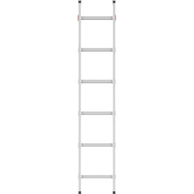 Échelle en aluminium blanc à six échelons avec des embouts rouges, positionnée verticalement.