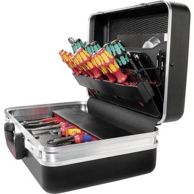 Une boîte à outils ouverte contenant différents tournevis et outils, rangés méthodiquement dans des compartiments, prêts à être utilisés.