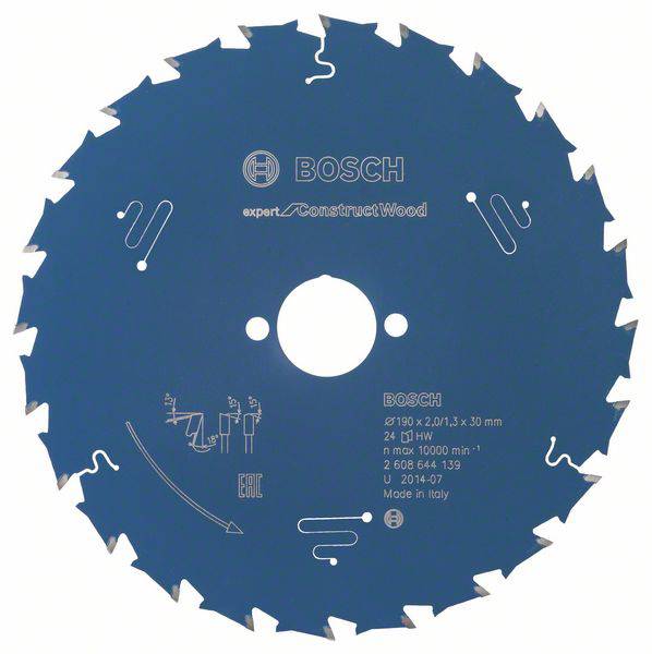 'Lame de scie circulaire Bosch pour bois, série Expert, 219 x 20/1,3 x 30 mm, 24 dents.'